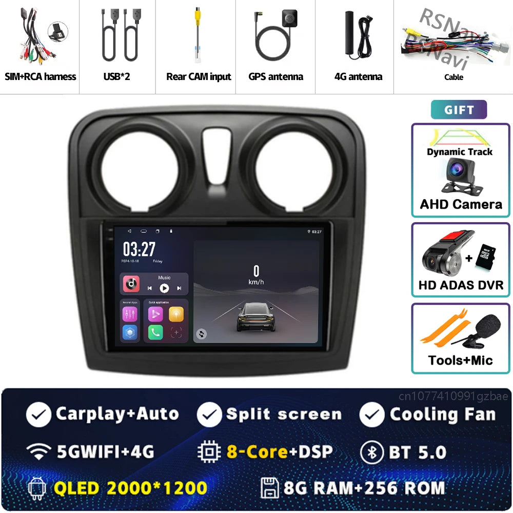 Radio Auto Android 15 Renault Sandro Logan 2 2014-2019 - 2K QLED CarPlay GPS