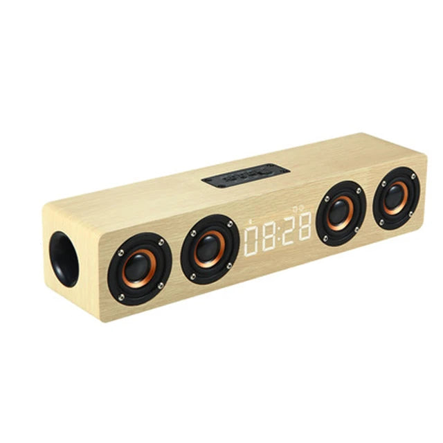 Bluetooth Alarm Clock Wood Speaker - Wireless 5.0 FM AUX TF
