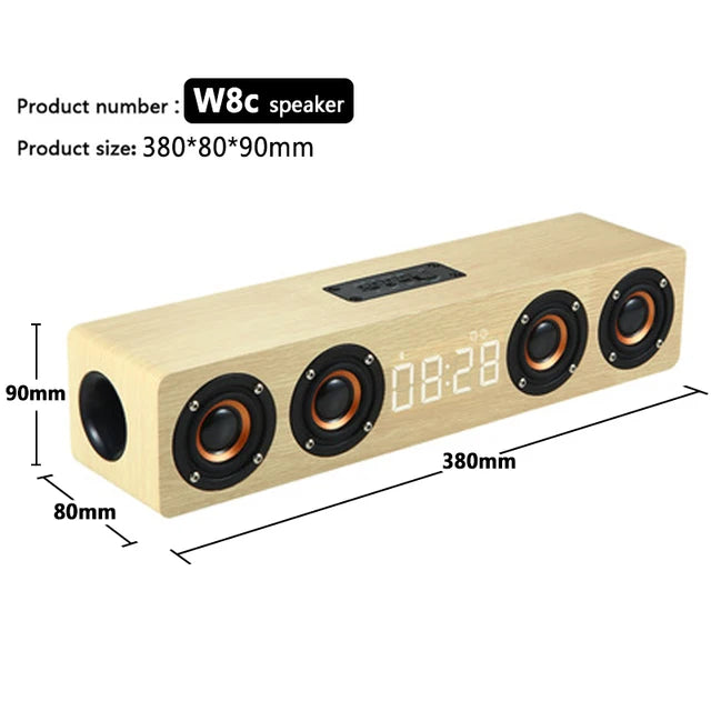 Bluetooth Alarm Clock Wood Speaker - Wireless 5.0 FM AUX TF