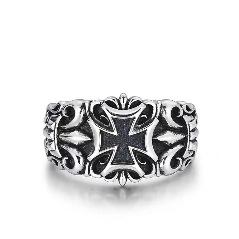 Large Punk Cross Ring Adjustable Men's - Gothic Retro Street Jewelry