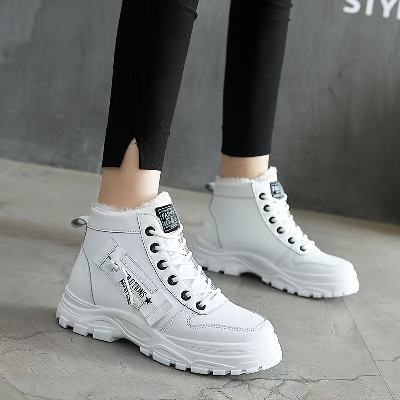 Boots Winter Women's Fleece-Lined - Ankle Boots Warm Thick Sole Lace-Up