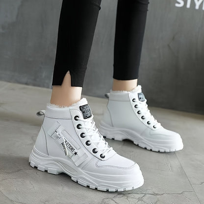 Boots Winter Women's Fleece-Lined - Ankle Boots Warm Thick Sole Lace-Up