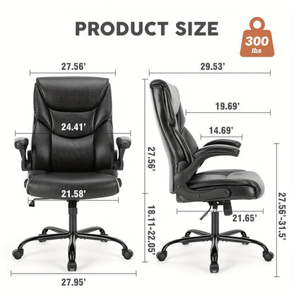 OLIXIS Leather Ergonomic Office Chair on Wheels - Lumbar Support Rotating