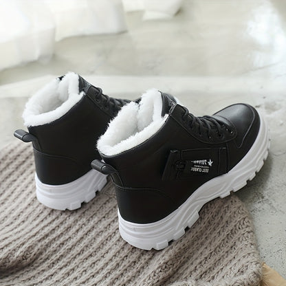 Boots Winter Women's Fleece-Lined - Ankle Boots Warm Thick Sole Lace-Up
