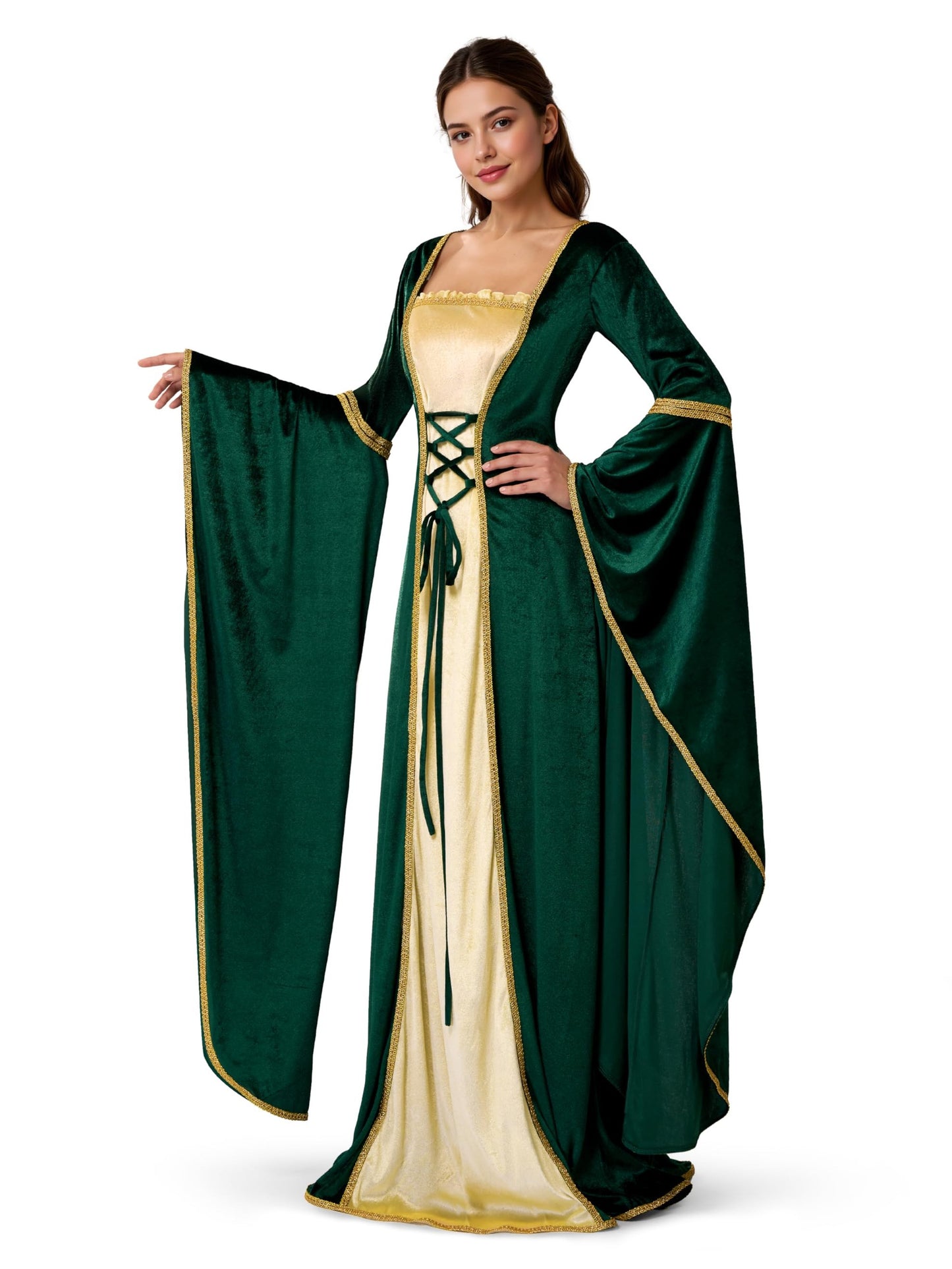 Dress Renaissance Irish Green - Costume Medieval Square Neckline