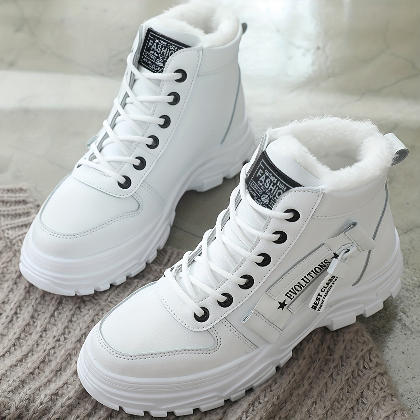 Boots Winter Women's Fleece-Lined - Ankle Boots Warm Thick Sole Lace-Up