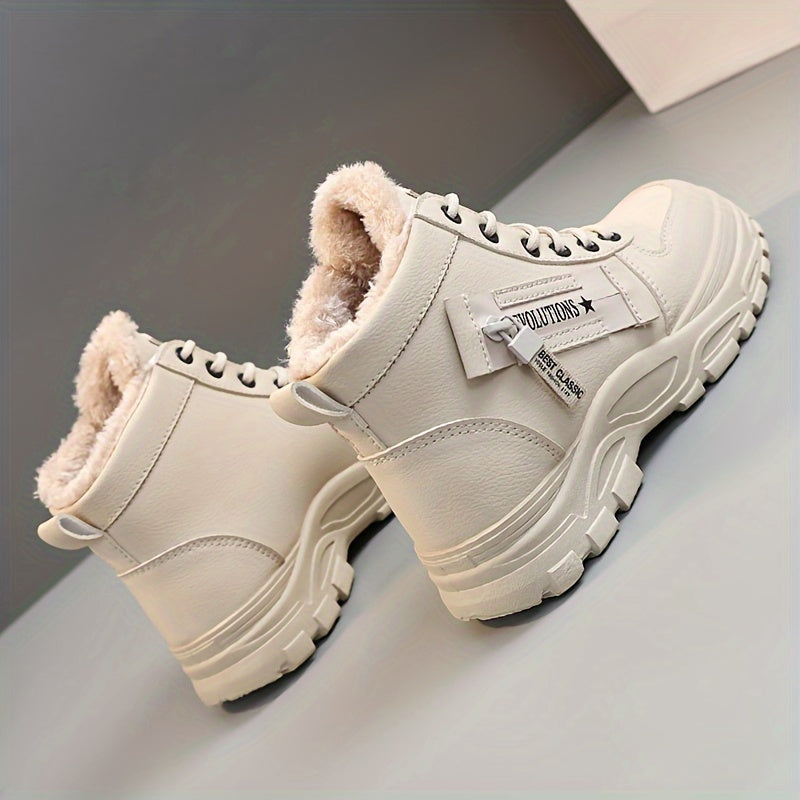 Boots Winter Women's Fleece-Lined - Ankle Boots Warm Thick Sole Lace-Up