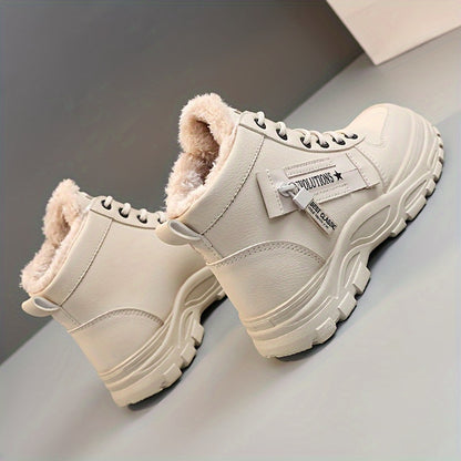 Boots Winter Women's Fleece-Lined - Ankle Boots Warm Thick Sole Lace-Up