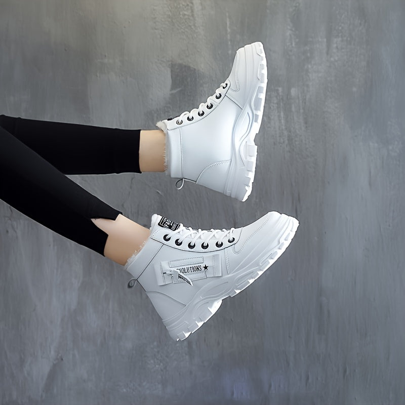 Boots Winter Women's Fleece-Lined - Ankle Boots Warm Thick Sole Lace-Up