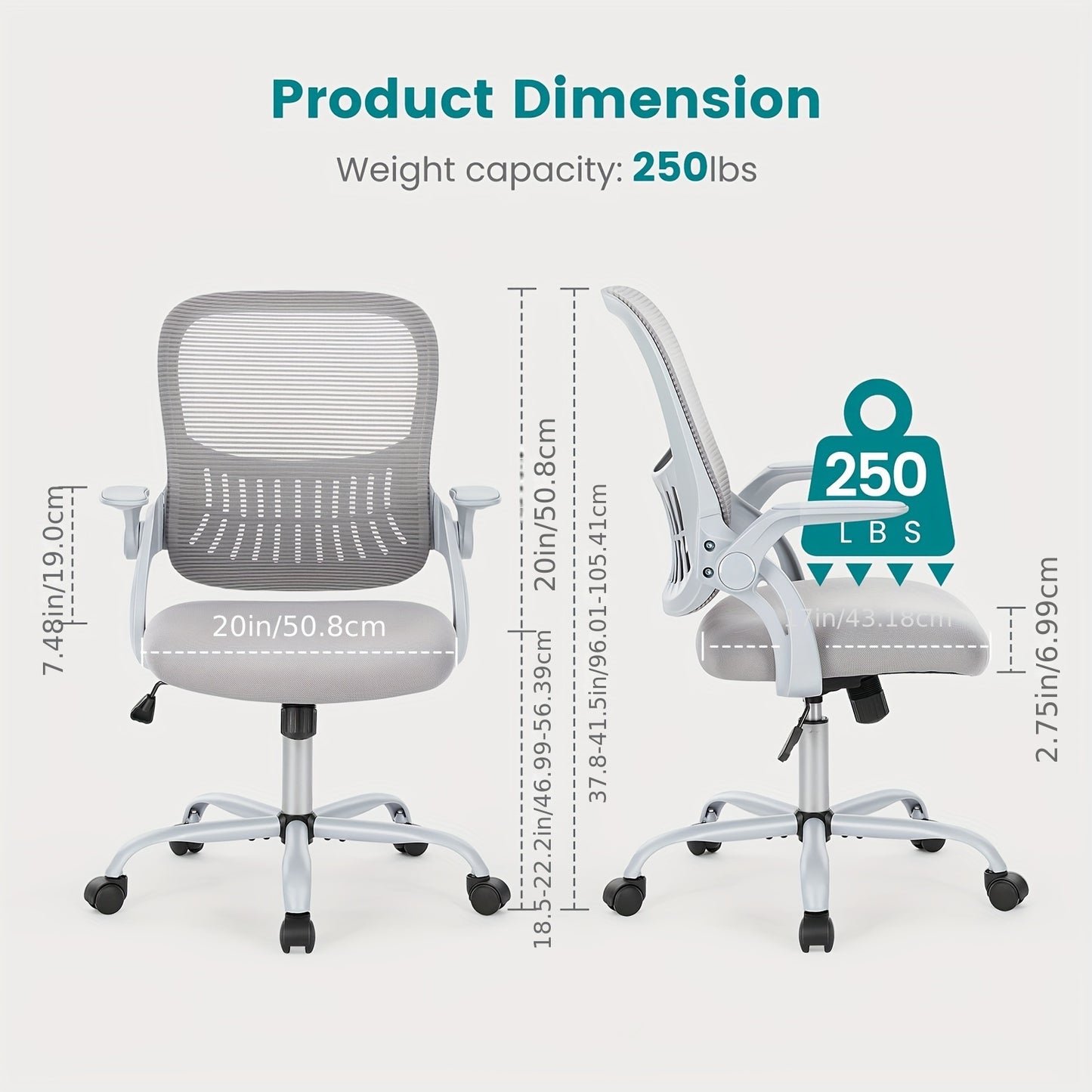 Ergonomic Mesh Office Chair on Wheels - Lumbar Support Armrests Rotating