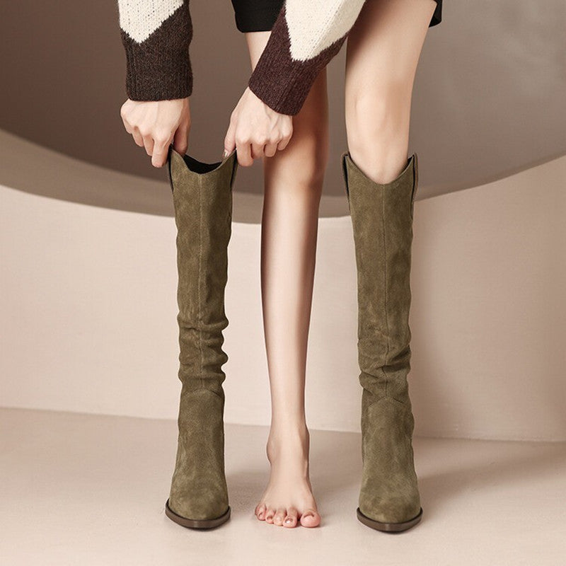 Boots Cowboy Vintage Women's - Heels Thick Mid-Calf Western Style