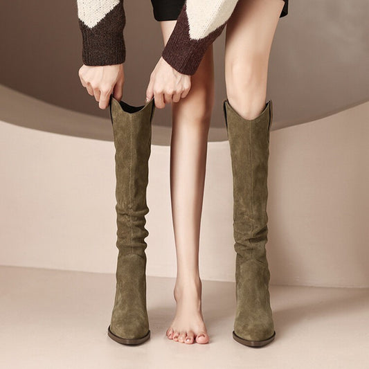 Boots Cowboy Vintage Women's - Heels Thick Mid-Calf Western Style