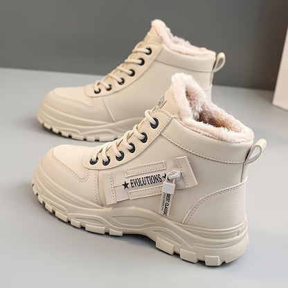 Boots Winter Women's Fleece-Lined - Ankle Boots Warm Thick Sole Lace-Up