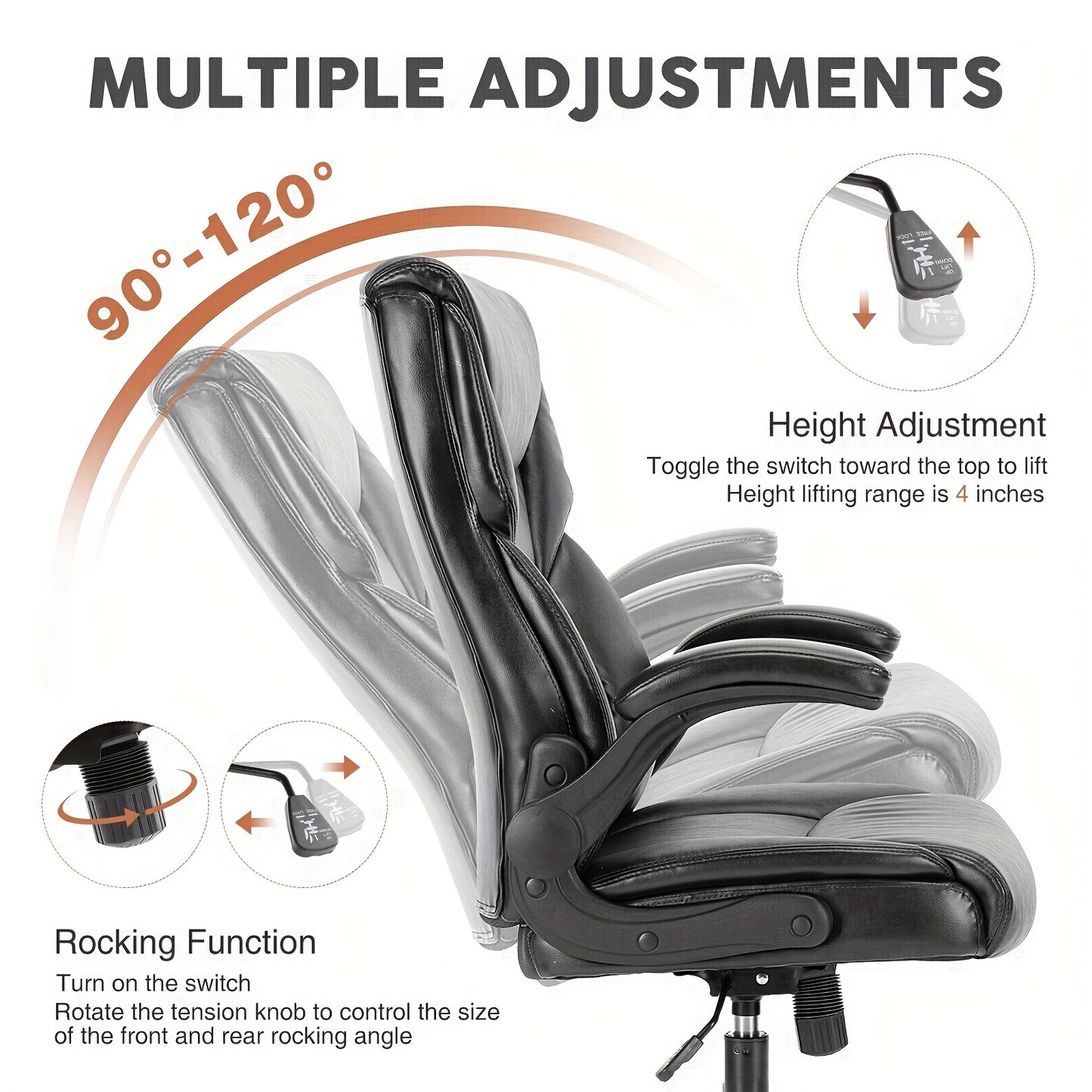 OLIXIS Leather Ergonomic Office Chair on Wheels - Lumbar Support Rotating