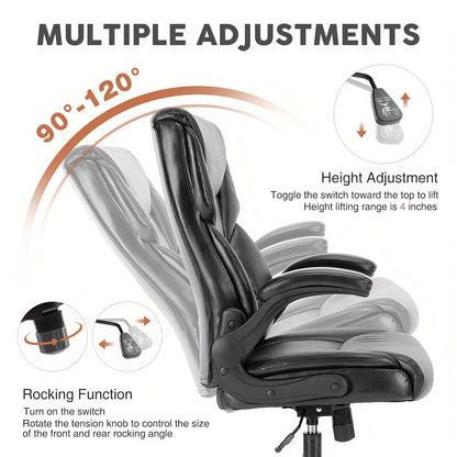 OLIXIS Leather Ergonomic Office Chair on Wheels - Lumbar Support Rotating
