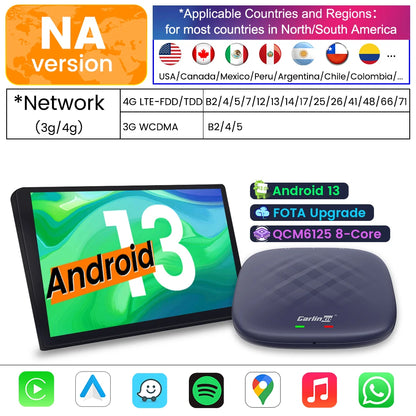 CarlinKit CarPlay Android 13 TV Box QCM6125 Octa-core Wireless CarPlay Android Auto Smart Car Ai Box for Video 4GLTE 6G 8G+128G