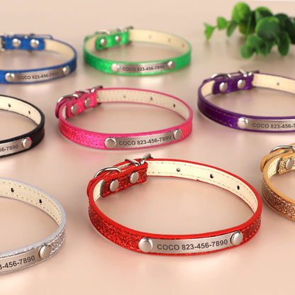 Cat Collar Personalized Leather Free Engraving - ID Kitten Dog Bling