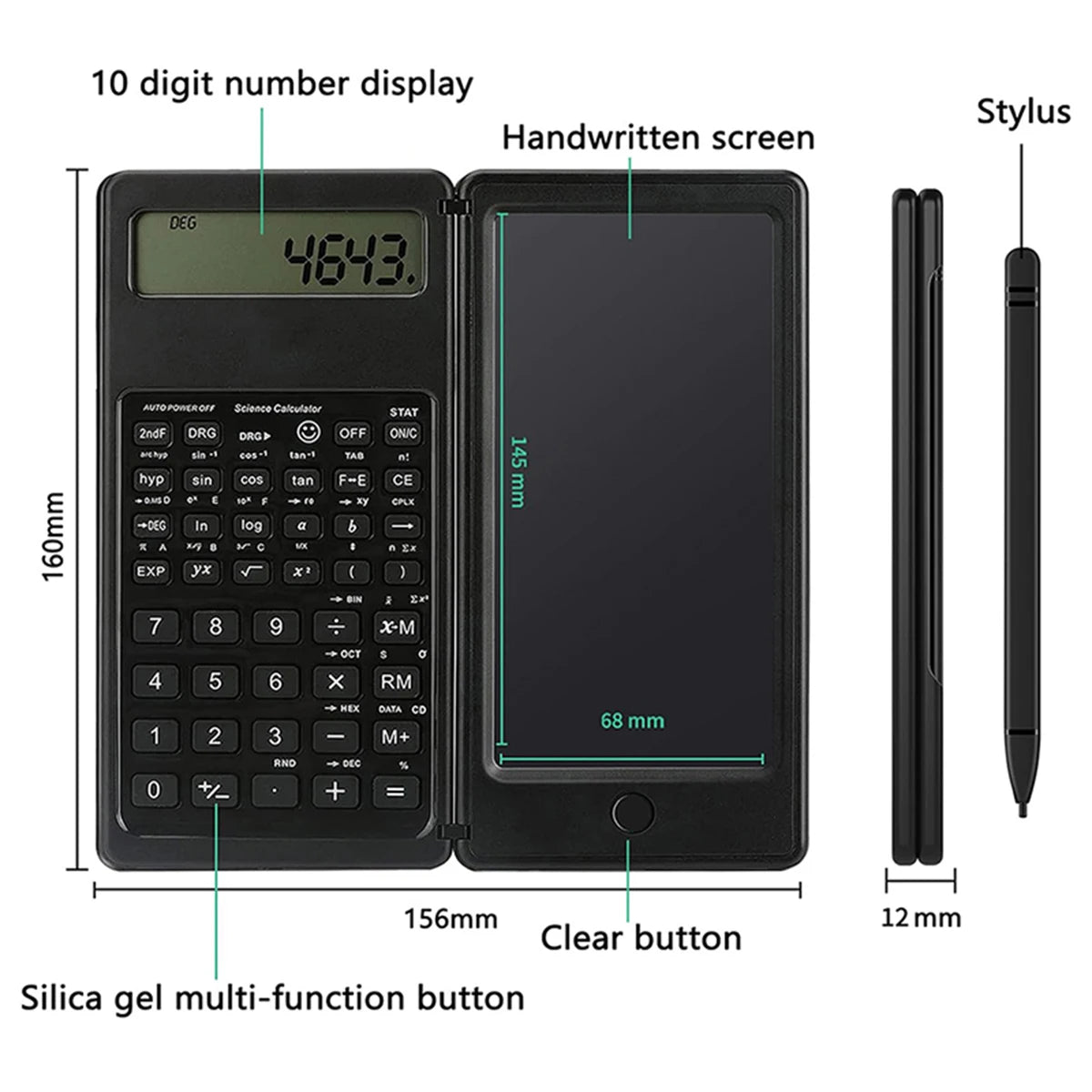 Scientific Calculator 2-in-1 Foldable - 6" LCD Drawing Tablet Desk