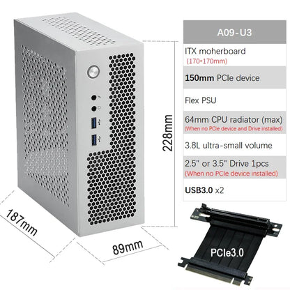 ITX Case A09 3.8L Mini PC HTPC - Holder PCIe SSD 2.5'' Portable