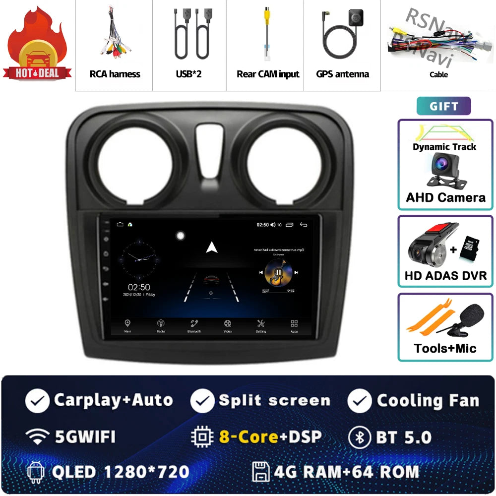 Radio Auto Android 15 Renault Sandro Logan 2 2014-2019 - 2K QLED CarPlay GPS