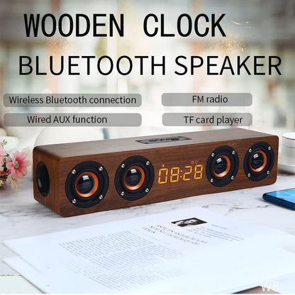 Bluetooth Alarm Clock Wood Speaker - Wireless 5.0 FM AUX TF