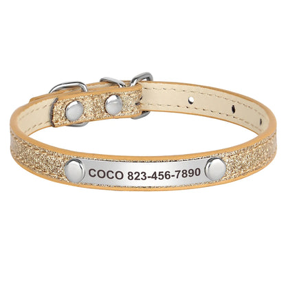 Cat Collar Personalized Leather Free Engraving - ID Kitten Dog Bling