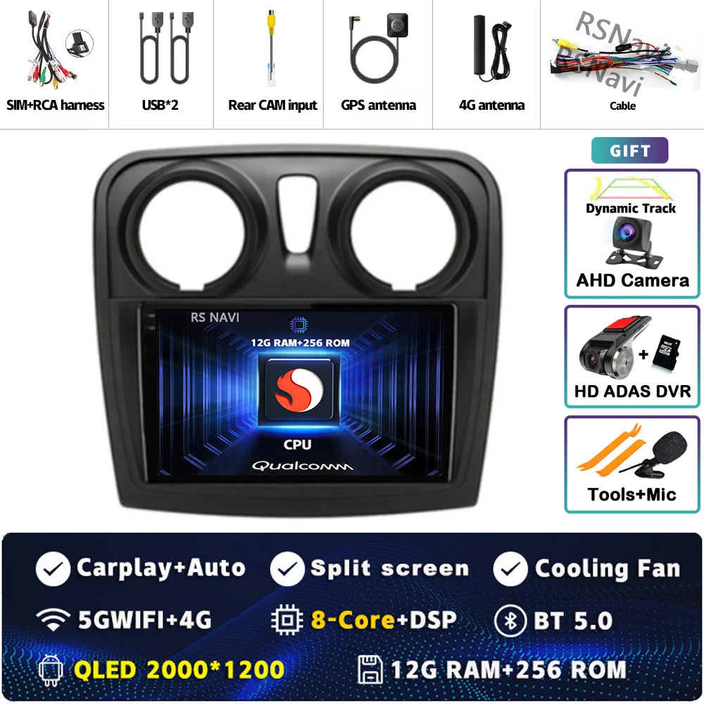 Radio Auto Android 15 Renault Sandro Logan 2 2014-2019 - 2K QLED CarPlay GPS