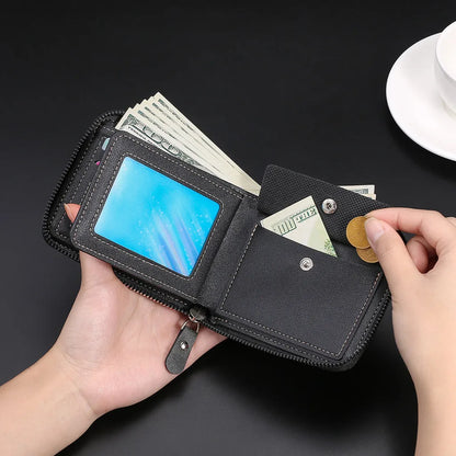Men's Engraved Name Wallet Zipper - Coin Purse Cards Fathers Day Gift