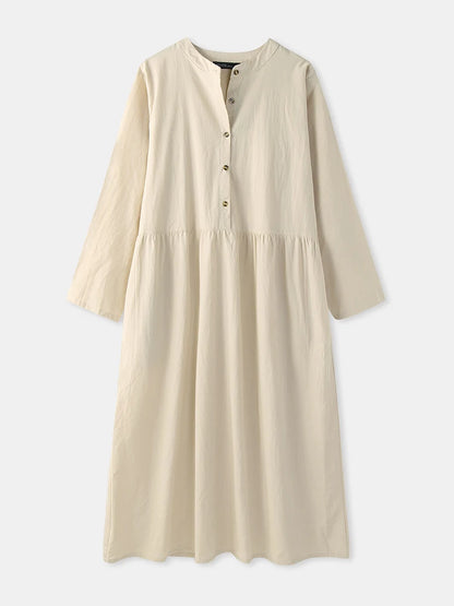 Dress Maxi Women's Cotton Bohemian ZANZEA - Shirt Long Long Sleeve Fall