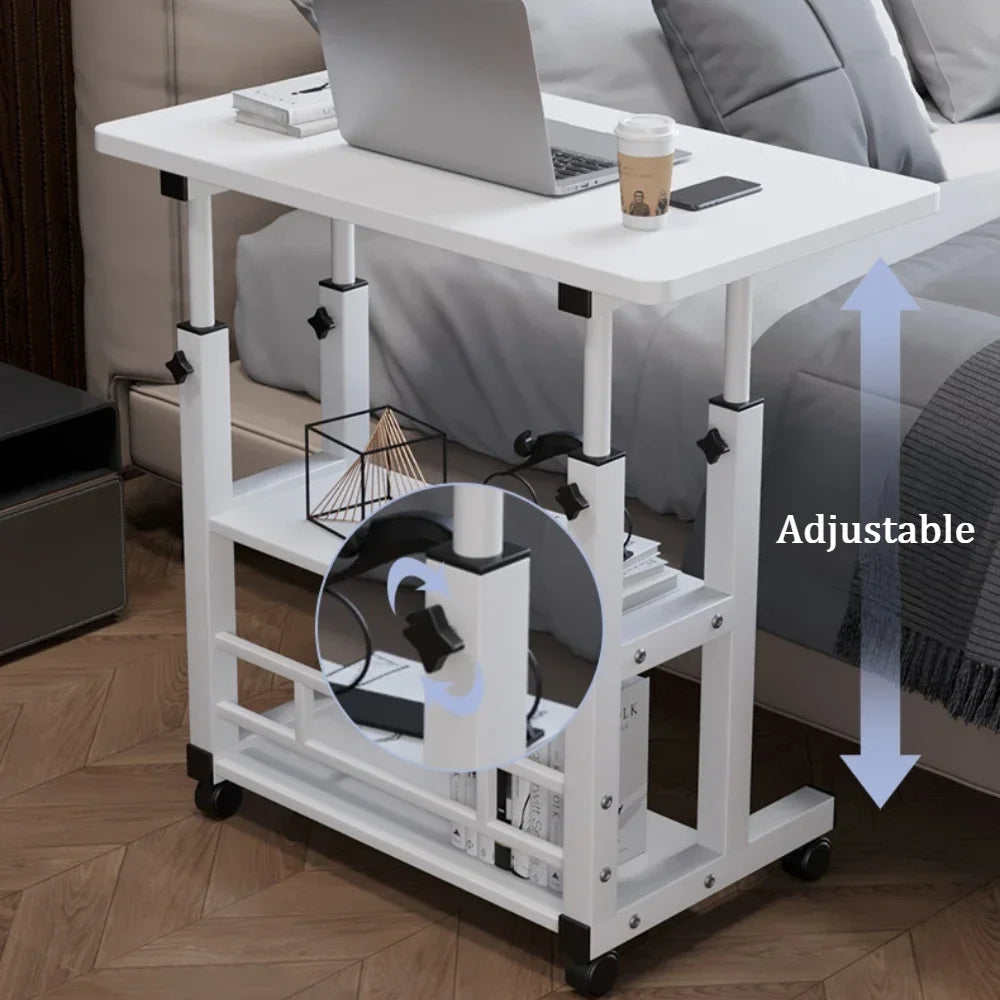 Adjustable Rolling Laptop Desk - Portable Bedside Lifting Computer Table