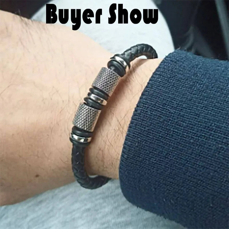 Men's Genuine Leather Magnetic Bracelet - Bangle Punk Cable Gift