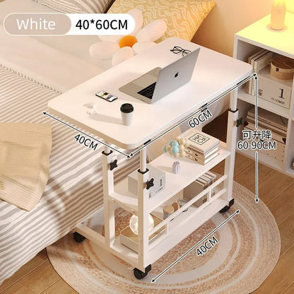 Adjustable Rolling Laptop Desk - Portable Bedside Lifting Computer Table
