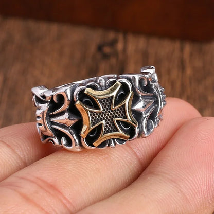 Large Punk Cross Ring Adjustable Men's - Gothic Retro Street Jewelry