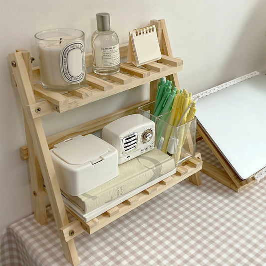 Double Foldable Wood Corner Shelf - Storage Multifunctional Bedroom Decor