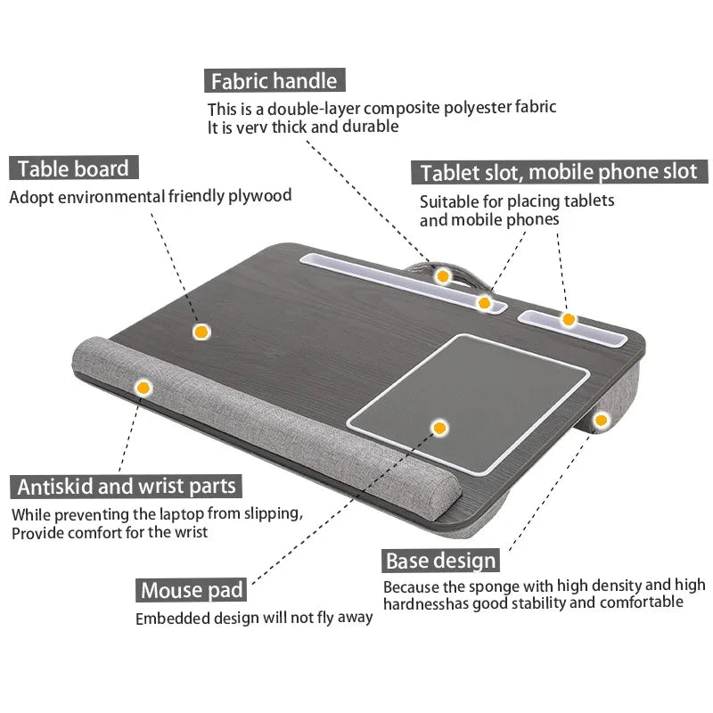 Portable Multifunctional Laptop Table - Double Groove Non-Slip Mouse Pad Sofa