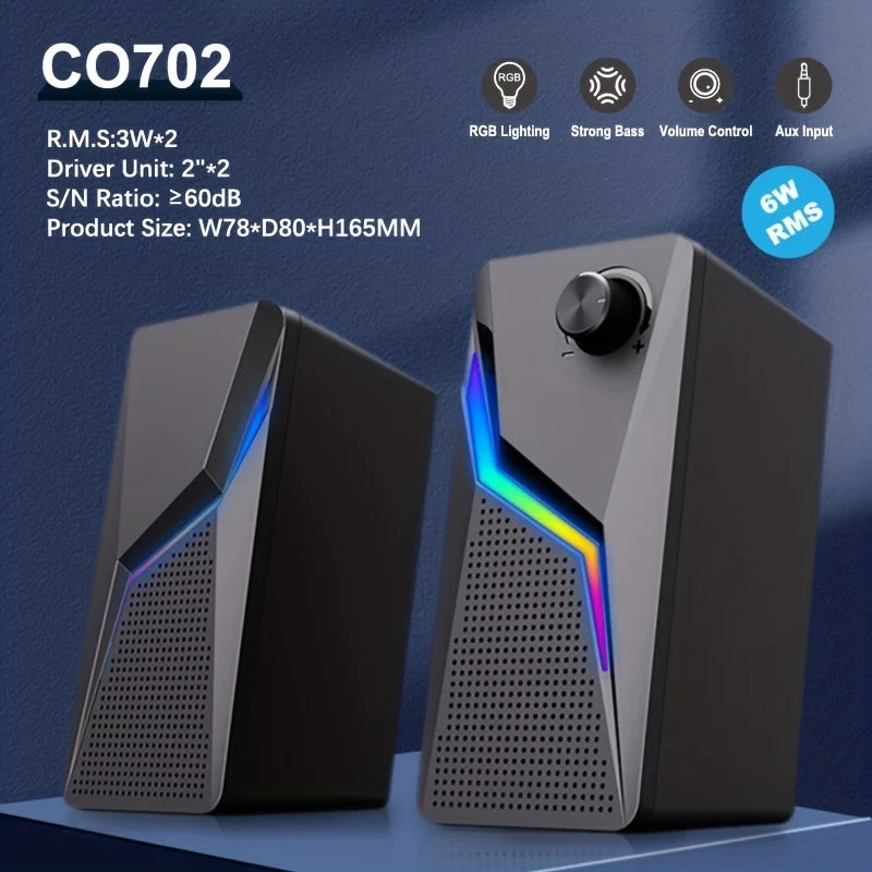 RGB LED Gaming Speaker - USB Wired Stereo HIFI Mic Bass