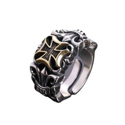Large Punk Cross Ring Adjustable Men's - Gothic Retro Street Jewelry