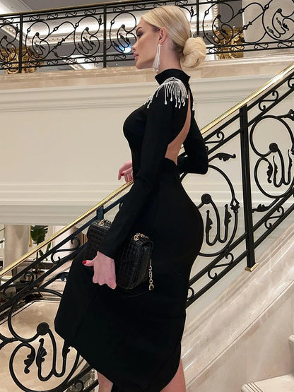 Dress Maxi Women's Cut-Out Open Back High Neck - Bodycon Elegant Slit Evening