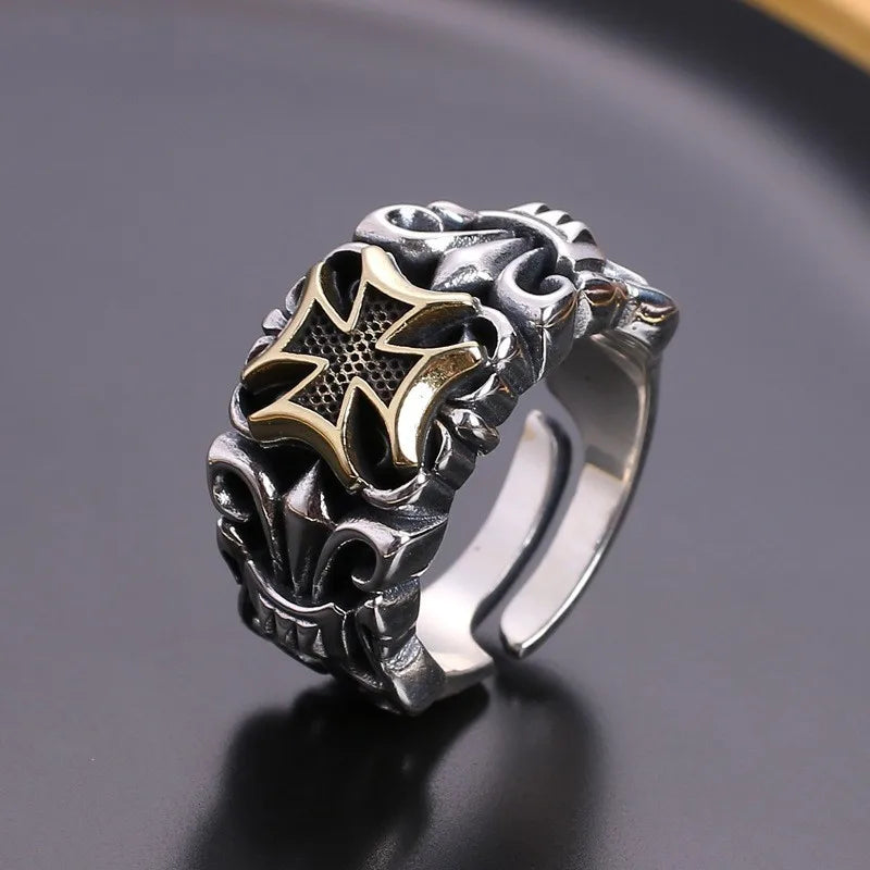 Large Punk Cross Ring Adjustable Men's - Gothic Retro Street Jewelry