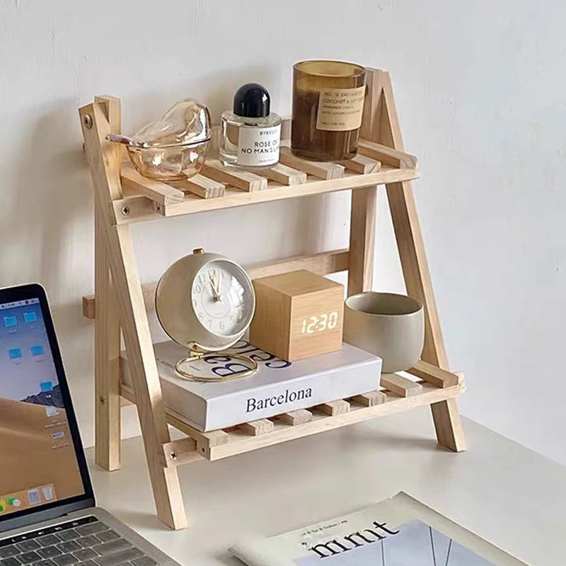 Double Foldable Wood Corner Shelf - Storage Multifunctional Bedroom Decor