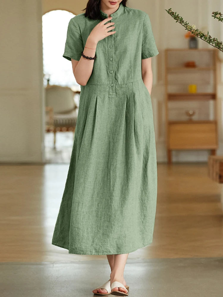 Dress Maxi Women's Cotton Bohemian ZANZEA - Shirt Long Long Sleeve Fall