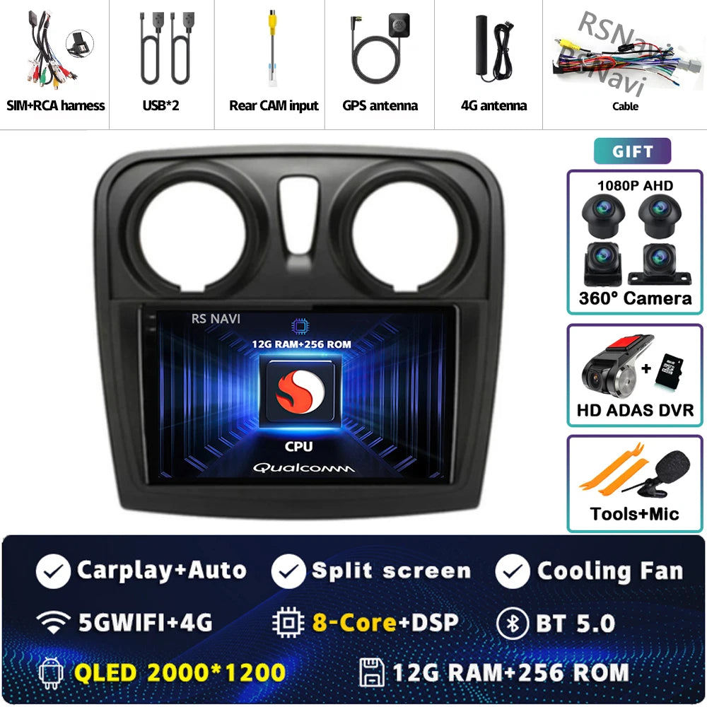 Radio Auto Android 15 Renault Sandro Logan 2 2014-2019 - 2K QLED CarPlay GPS