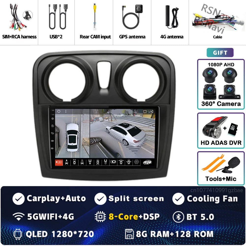 Radio Auto Android 15 Renault Sandro Logan 2 2014-2019 - 2K QLED CarPlay GPS