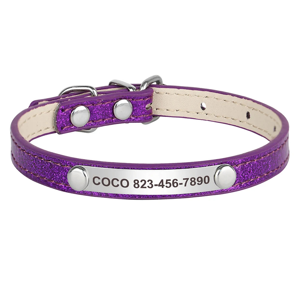 Cat Collar Personalized Leather Free Engraving - ID Kitten Dog Bling