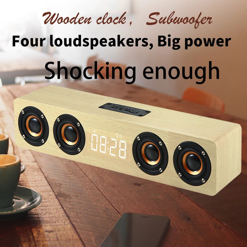 Bluetooth Alarm Clock Wood Speaker - Wireless 5.0 FM AUX TF