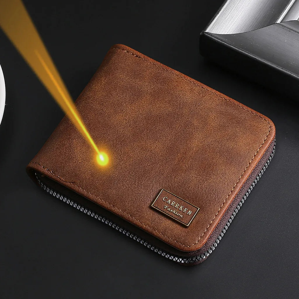 Men's Engraved Name Wallet Zipper - Coin Purse Cards Fathers Day Gift