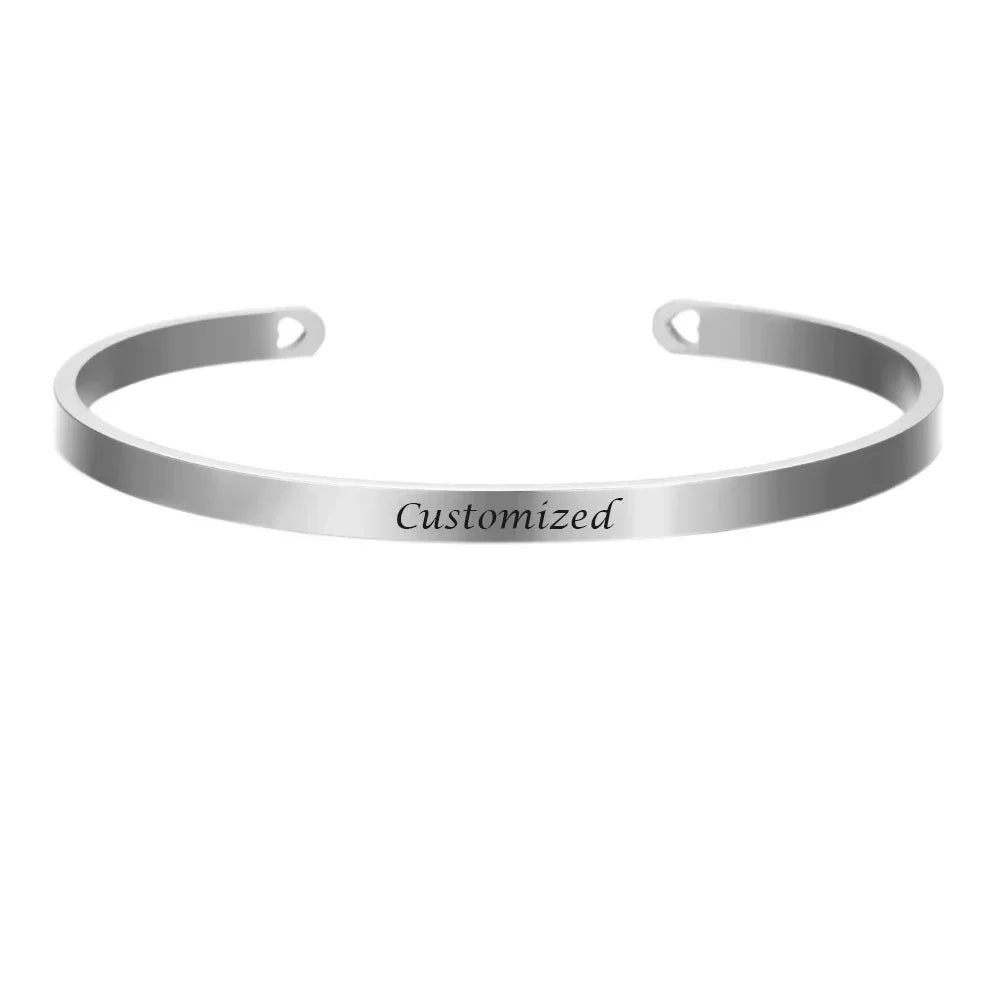 Personalized Coordinates Engraved Name Bangle - Stainless Steel Gift