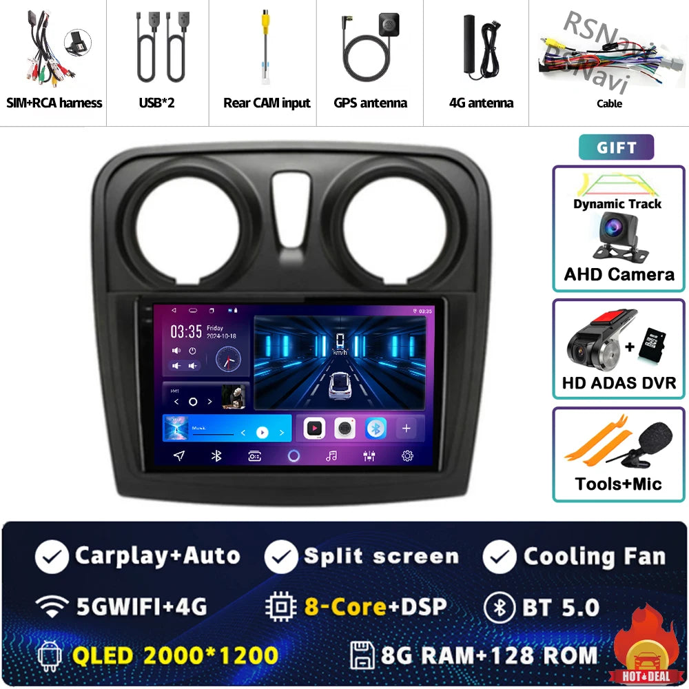Radio Auto Android 15 Renault Sandro Logan 2 2014-2019 - 2K QLED CarPlay GPS