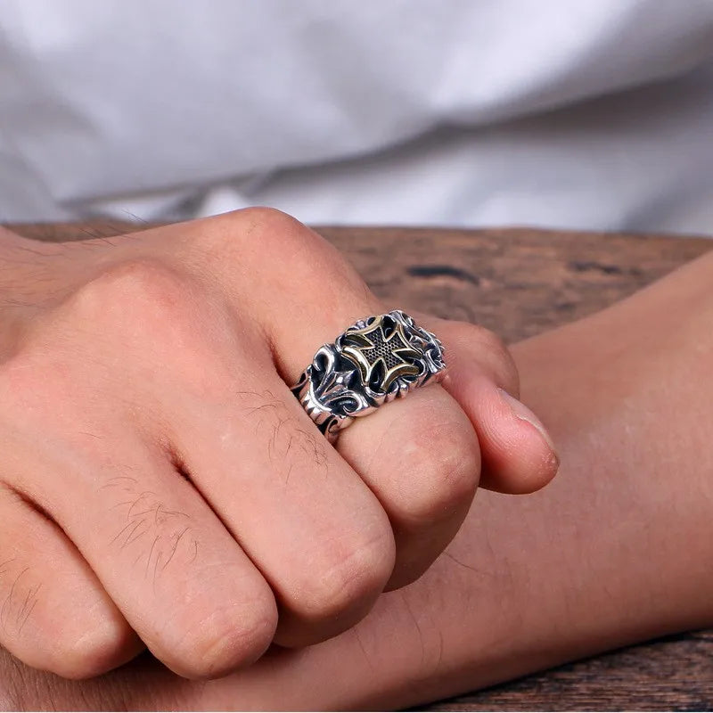 Large Punk Cross Ring Adjustable Men's - Gothic Retro Street Jewelry
