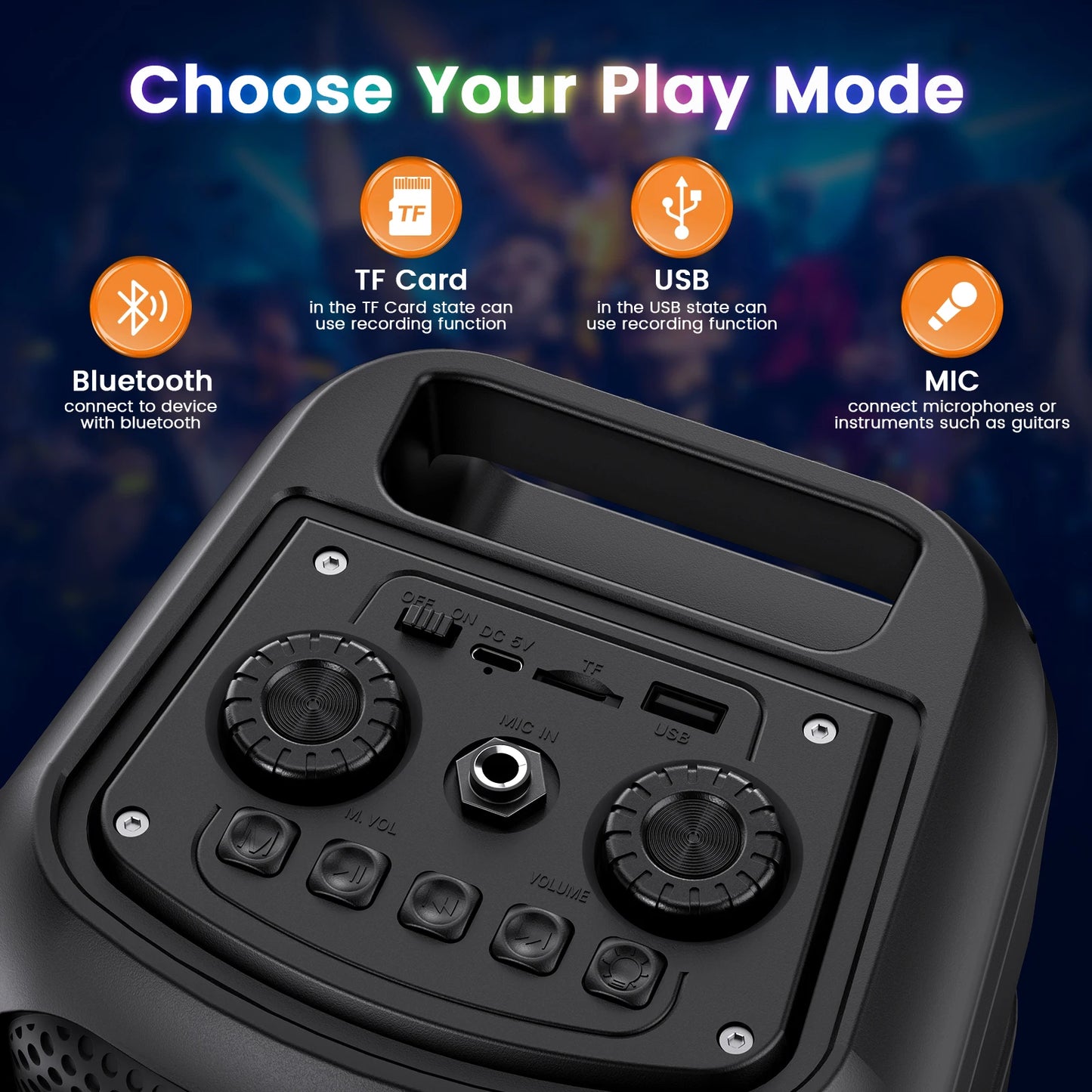 Wireless Karaoke Speaker 2 Mics - DJ Lights Powerful Bass